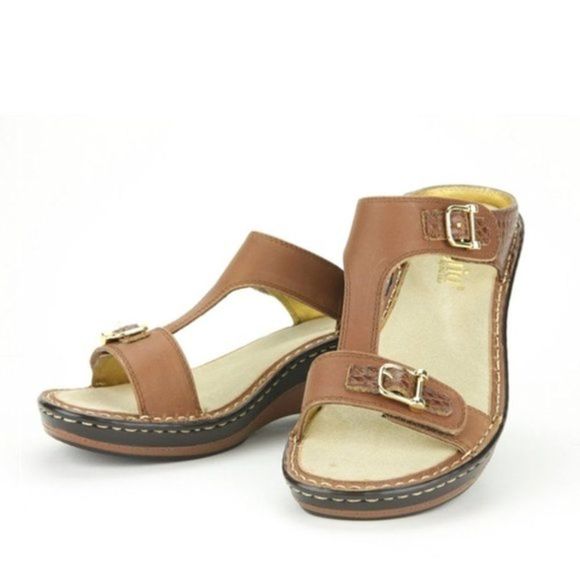 Alegria Shoes - Alegria Lara Brown Leather Wedge Sandal